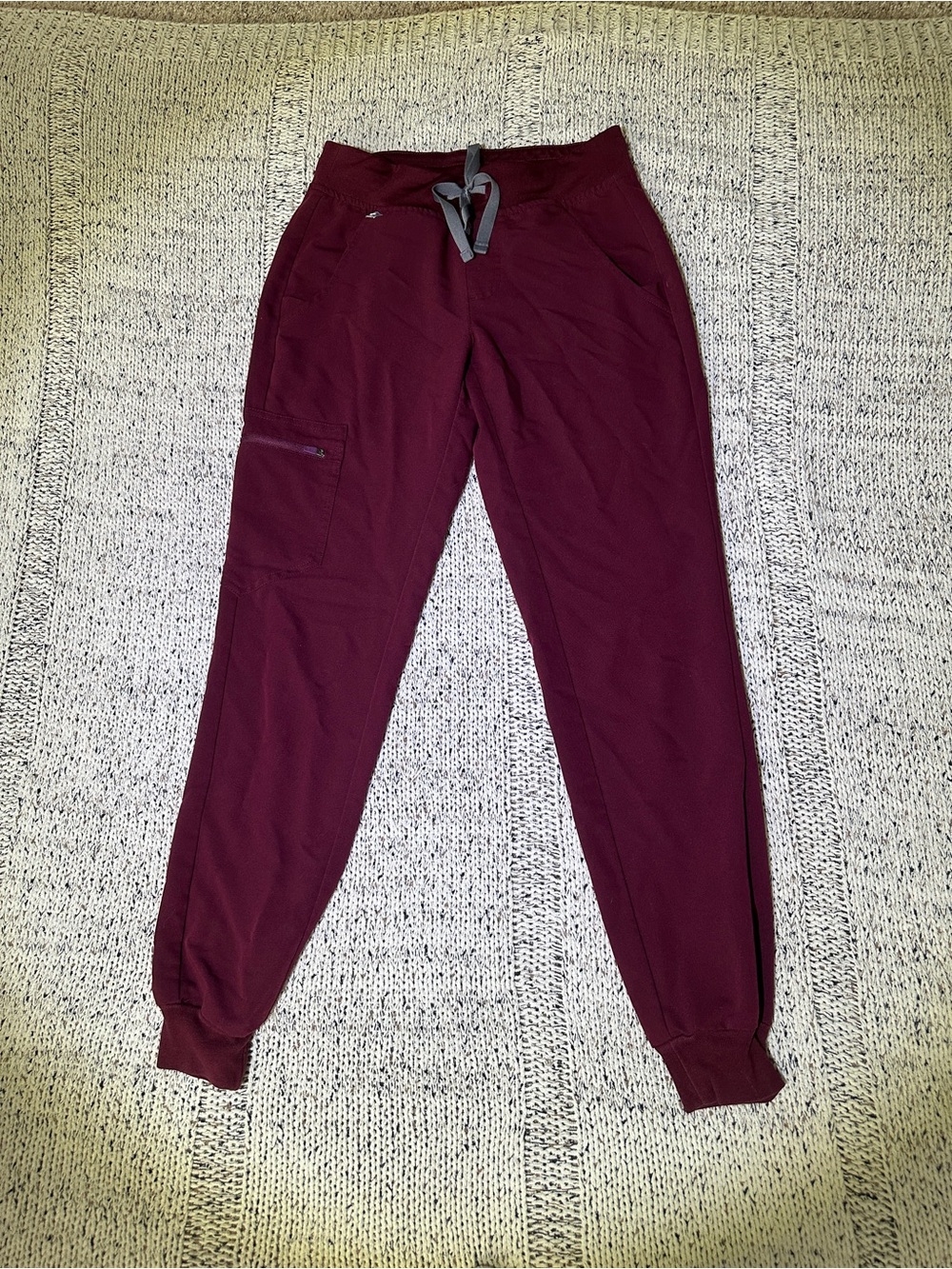 Figs Women's Scrub Jogger Pants in Burgundy with Gray Drawstring